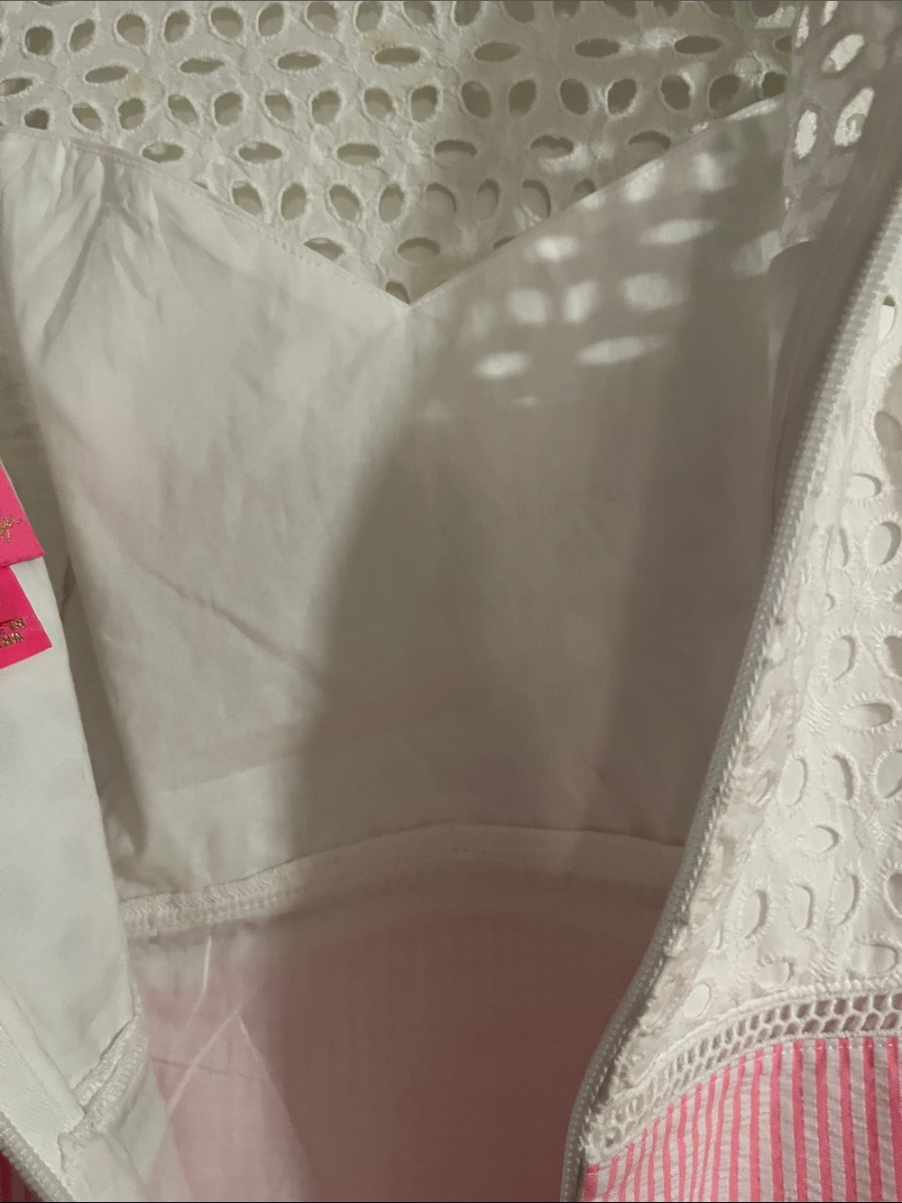 Lilly Pulitzer White Eyelet Bodice Pink Seersucker Skirt women’s Dress. - Picture 9 of 10
